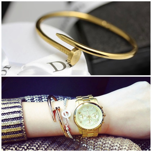 Gold Nail Bangle Bracelet - Picture 2 of 3